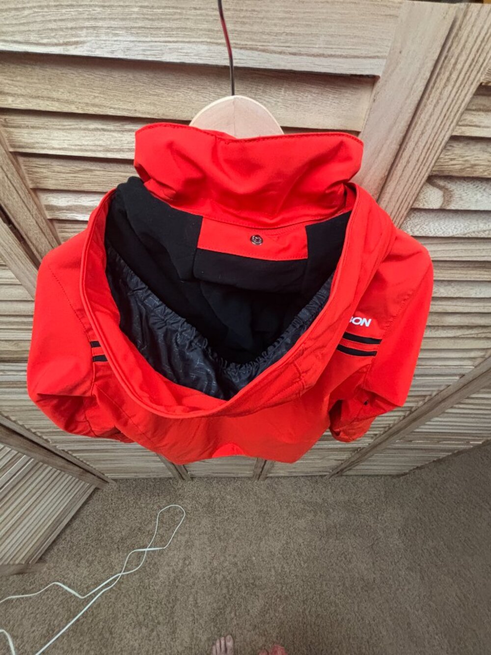 Karbon Youth Size 12 Insulated Ski Jacket Orange Black Striped Hooded - Picture 7 of 15